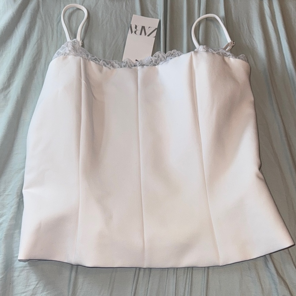 Zara White Corrset with Lace Detail